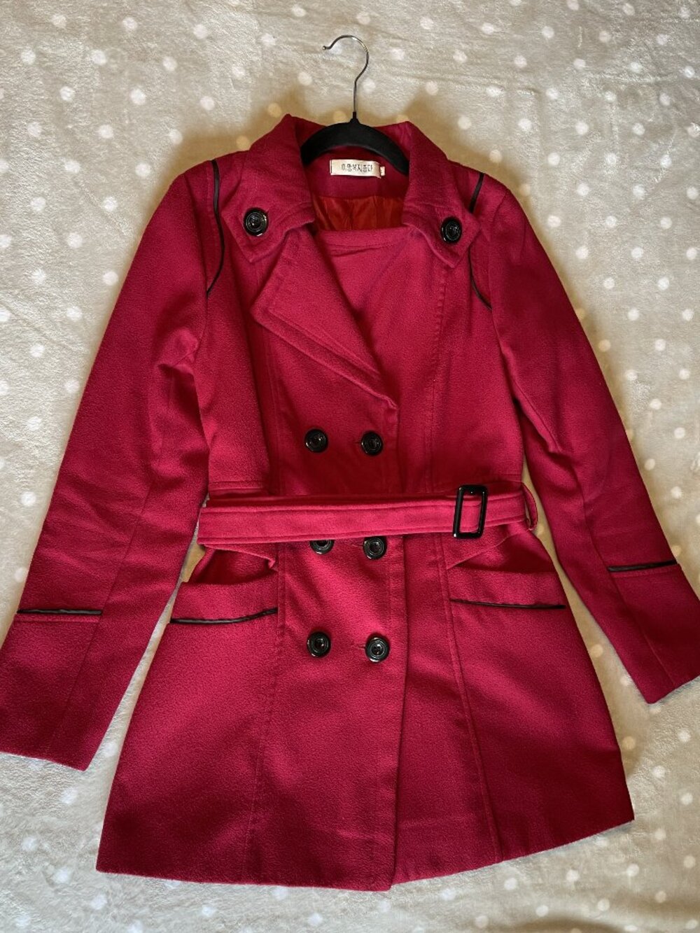 Red Double-breasted Trench Style Coat
